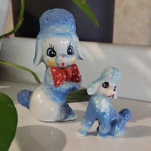 Vintage Blue and White Poodle Figurines
